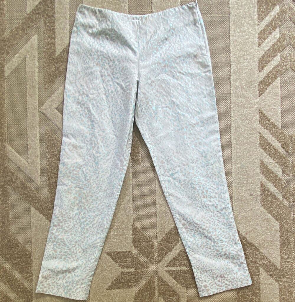 LEONA Women's Ivory/Blue Jacquard Animal Print Skinny Ankle Pants Slim Stretch